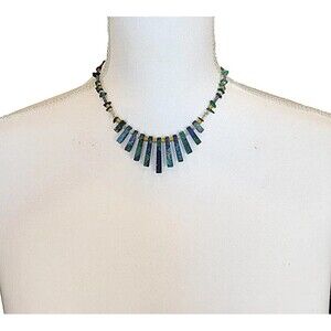 Vintage Artisan-Made Azurite and Beads Choker Necklace - 16"